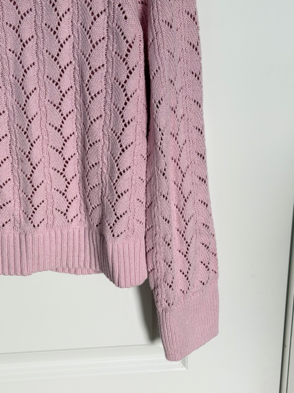 Loft Pink Cropped Pointelle Knit Cardigan Sweater Size Large 54494 - Picture 12 of 15